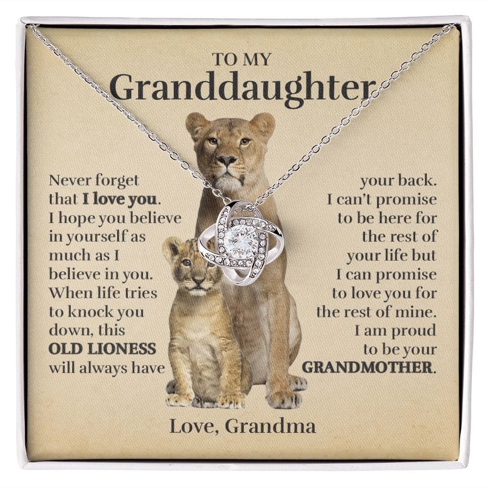 To My Granddaughter (From Grandma) - Proud Old Lioness - Love Knot Necklace