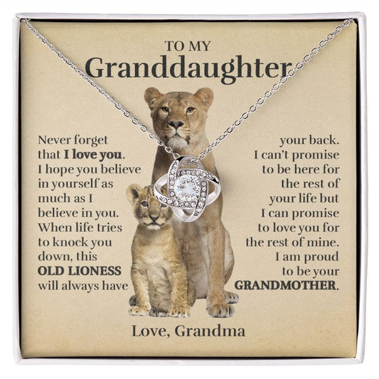 To My Granddaughter (From Grandma) - Proud Old Lioness - Love Knot Necklace