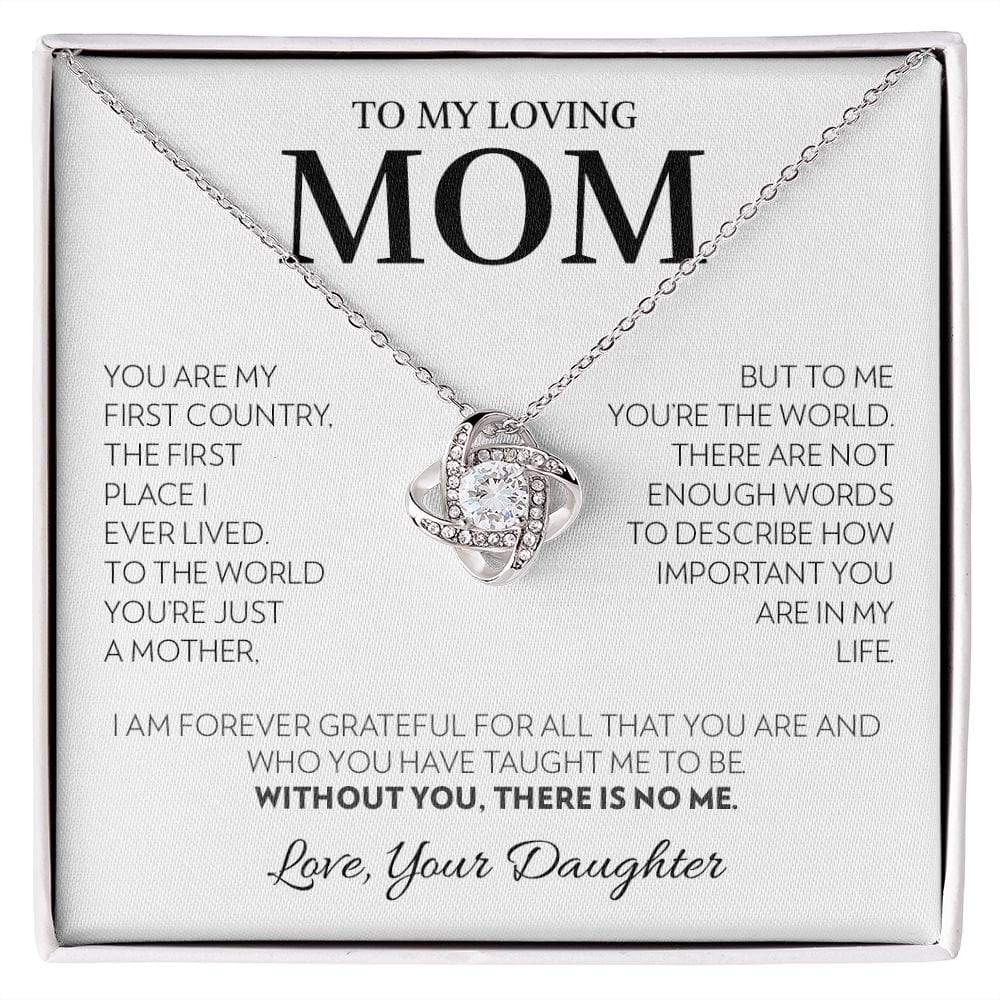 Mom (from Daughter) - First Country (White) - Love Knot Necklace