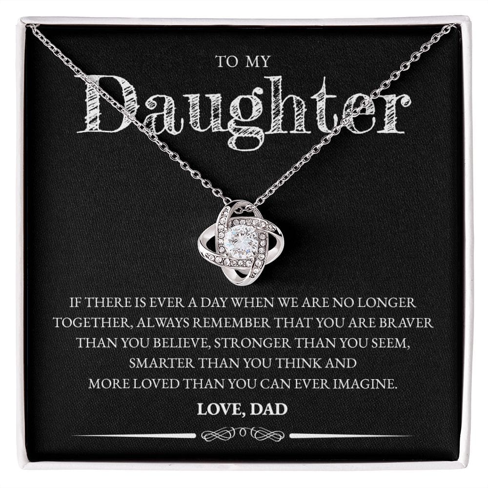 Love knot pendant necklace in 14k white gold finish on the "To My Daughter" message card from Dad (If There Is Ever a Day)