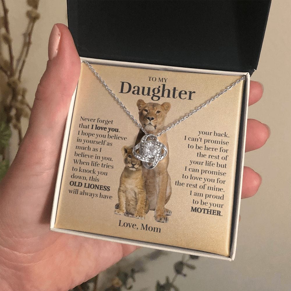 To My Daughter (From Mom) - Proud Old Lioness - Love Knot Necklace