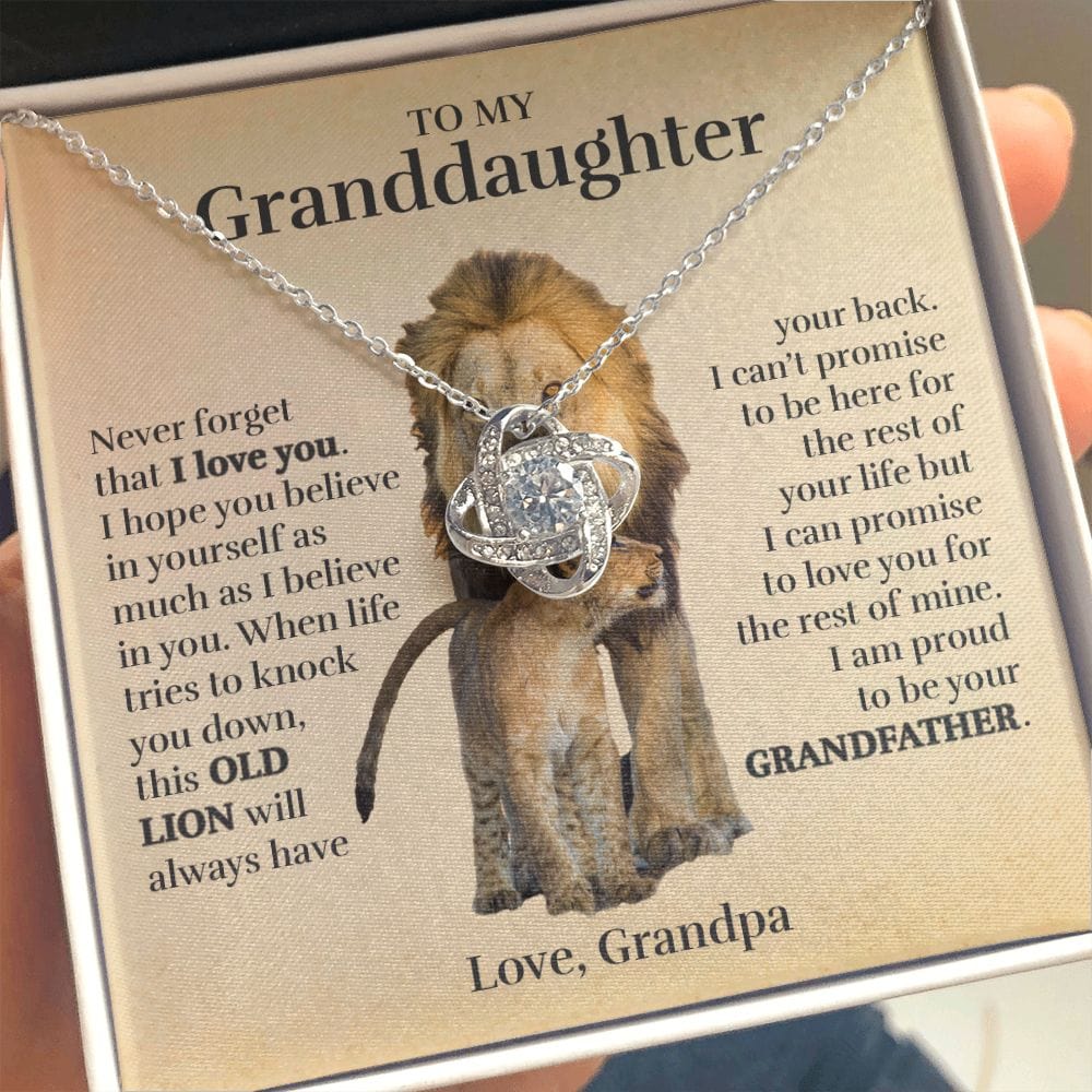 To My Granddaughter (From Grandpa) - Proud Old Lion - Love Knot Necklace