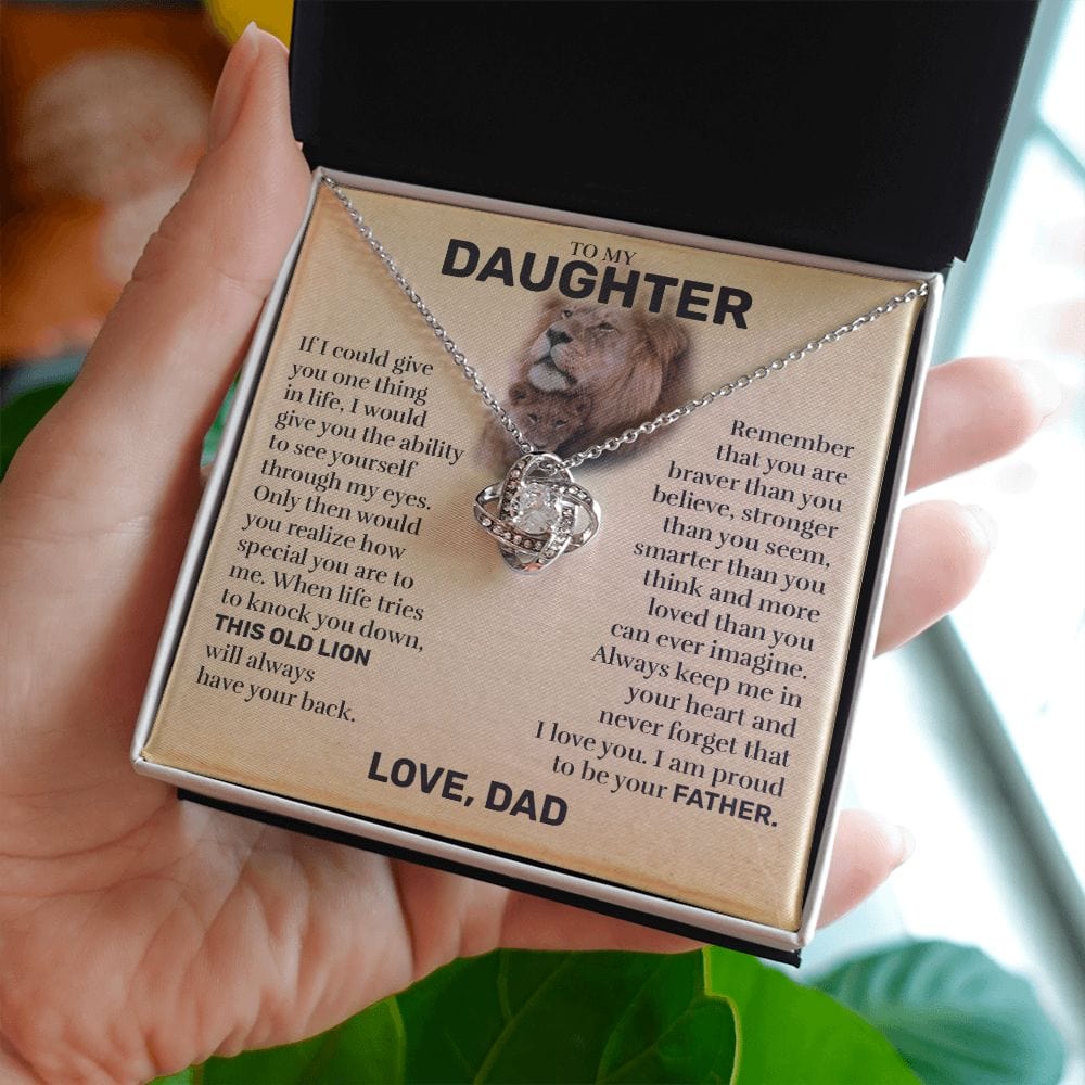 To My Daughter (From Dad) - This Old Lion, Braver - Love Knot Necklace