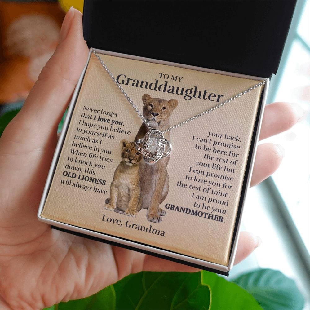 To My Granddaughter (From Grandma) - Proud Old Lioness - Love Knot Necklace