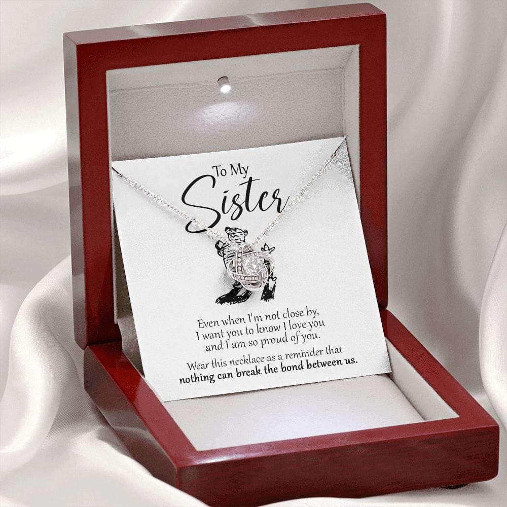 To My Sister - Close Winnie The Pooh - Love Knot Necklace