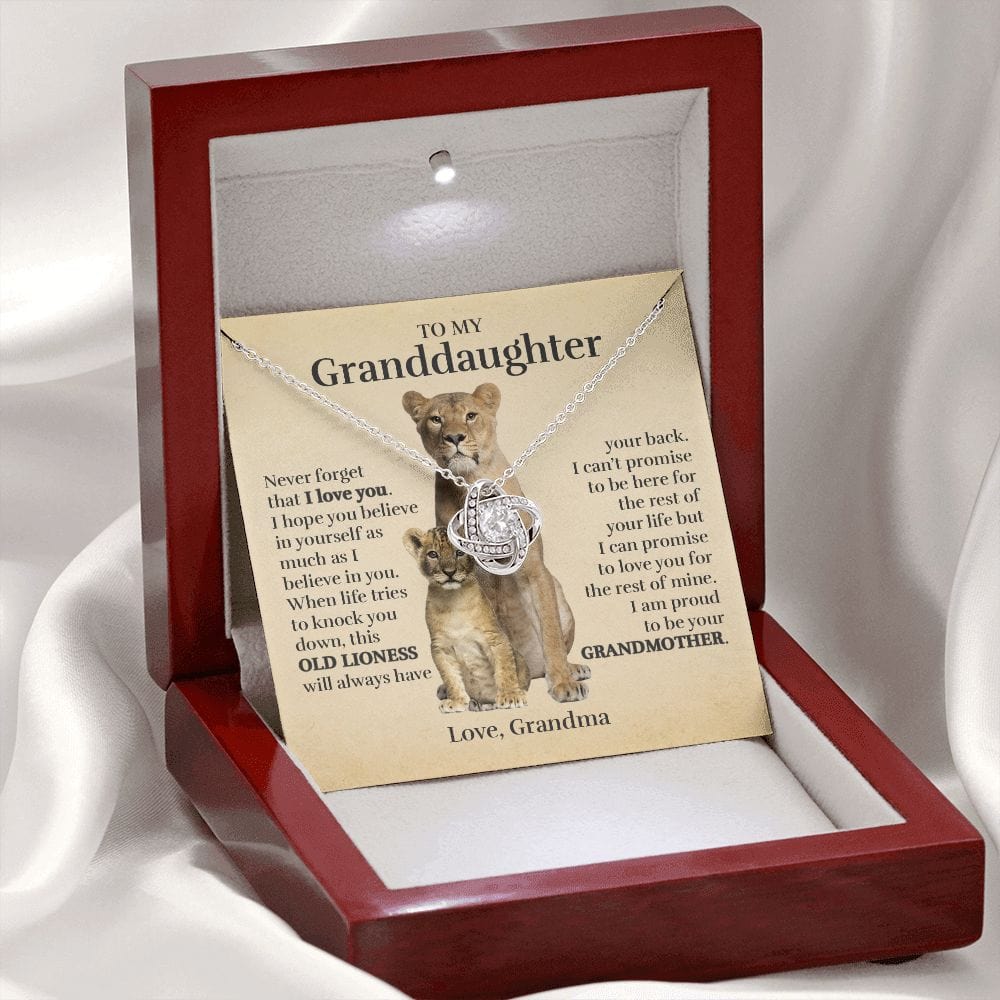 To My Granddaughter (From Grandma) - Proud Old Lioness - Love Knot Necklace
