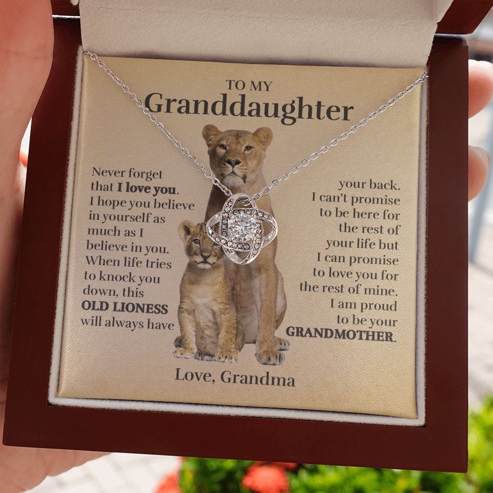 To My Granddaughter (From Grandma) - Proud Old Lioness - Love Knot Necklace
