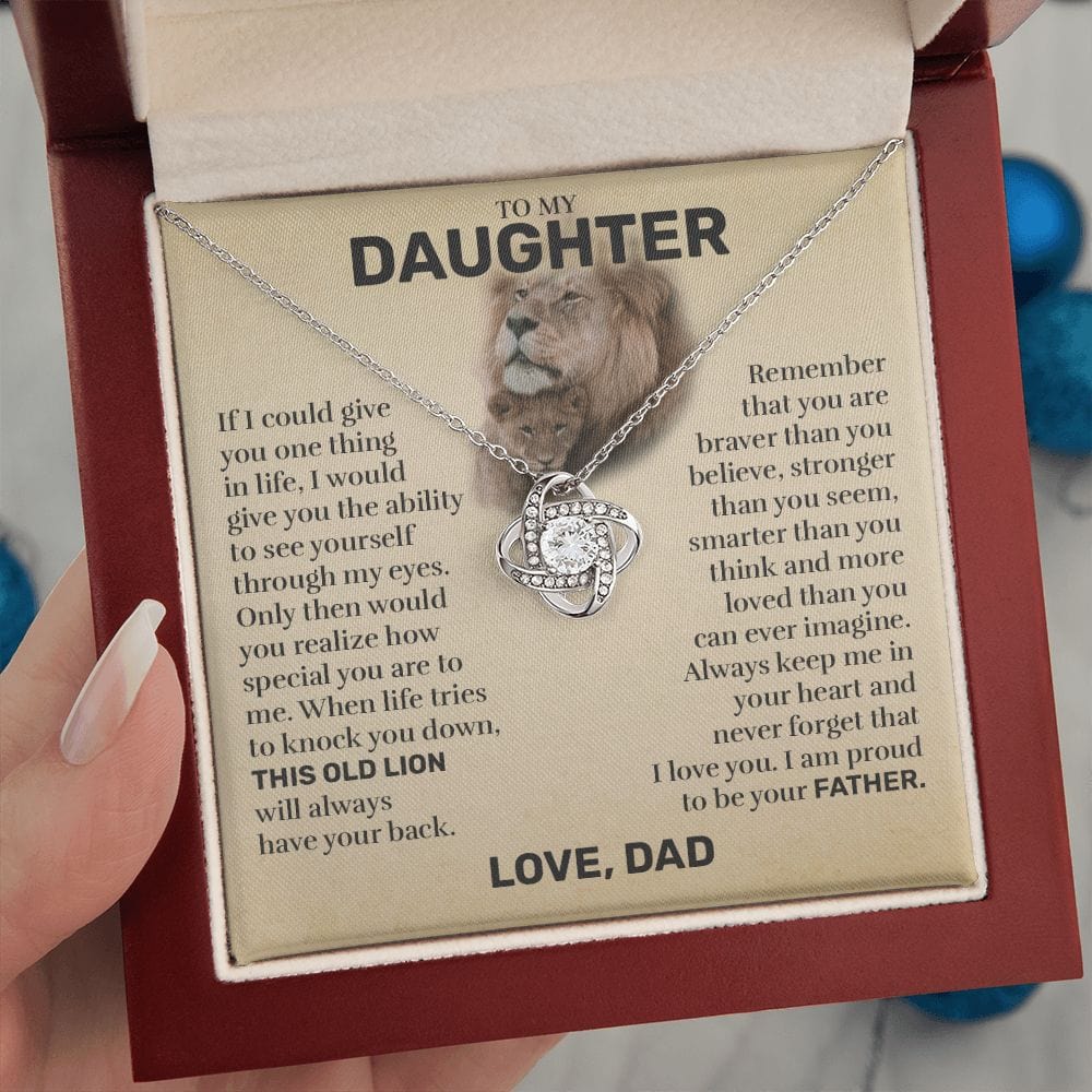 To My Daughter (From Dad) - This Old Lion, Braver - Love Knot Necklace