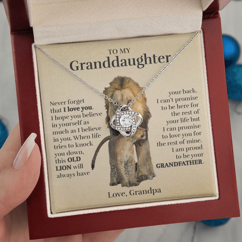 To My Granddaughter (From Grandpa) - Proud Old Lion - Love Knot Necklace