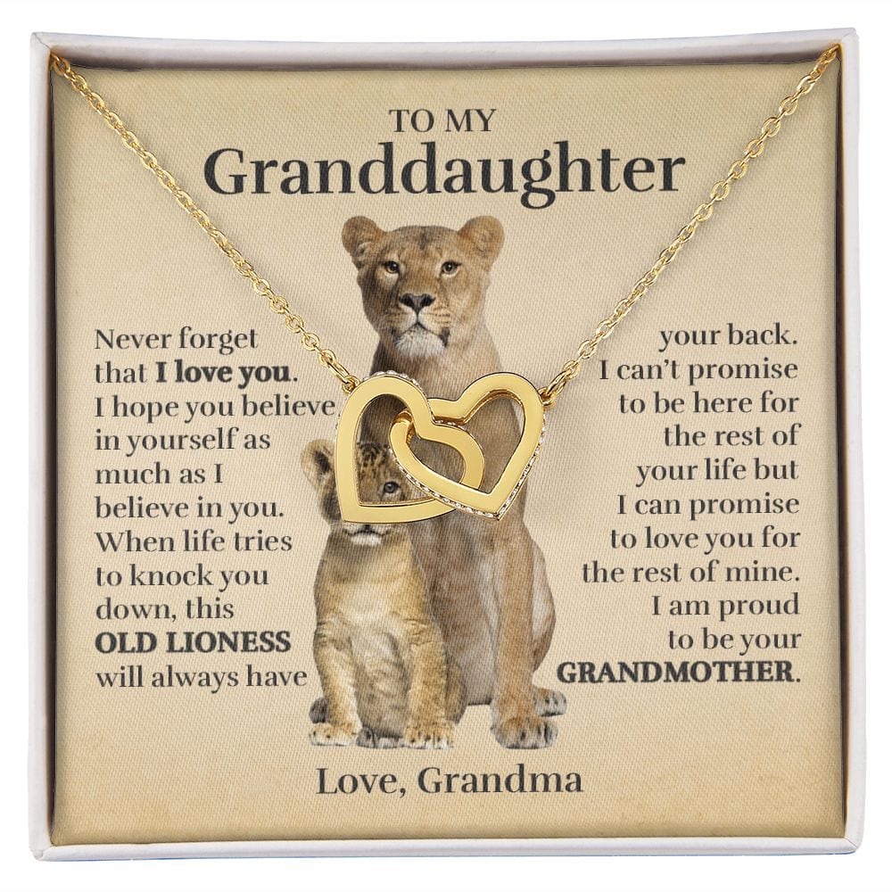To My Granddaughter (From Grandma) - Proud Old Lioness - Interlocking Hearts Necklace