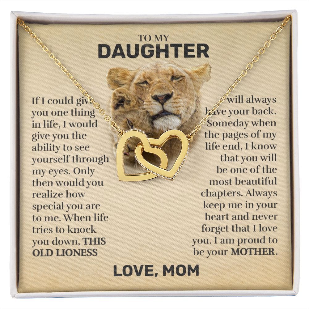 To My Daughter (From Mom) - This Old Lioness - Interlocking Hearts Necklace