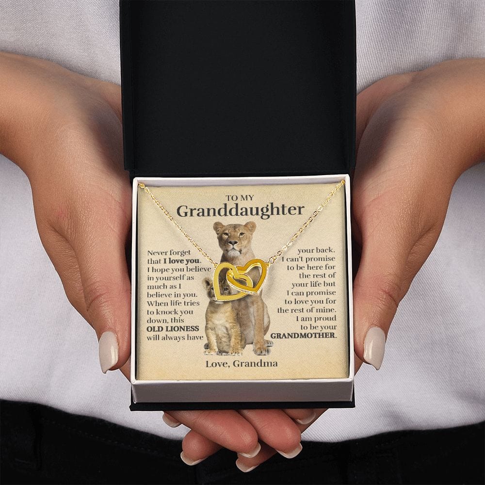 To My Granddaughter (From Grandma) - Proud Old Lioness - Interlocking Hearts Necklace