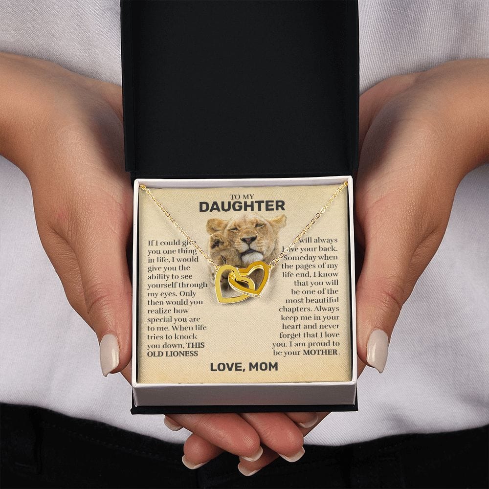 To My Daughter (From Mom) - This Old Lioness - Interlocking Hearts Necklace