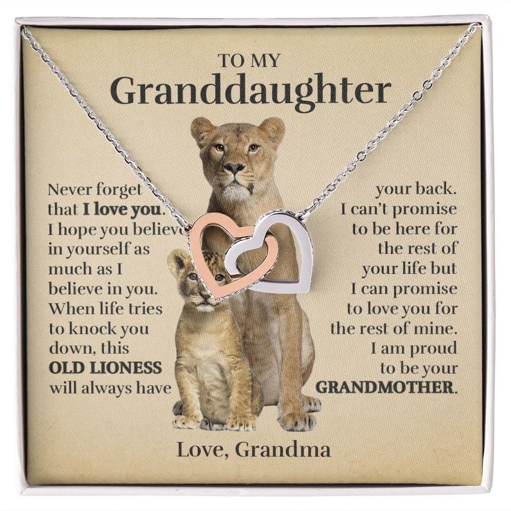 To My Granddaughter (From Grandma) - Proud Old Lioness - Interlocking Hearts Necklace