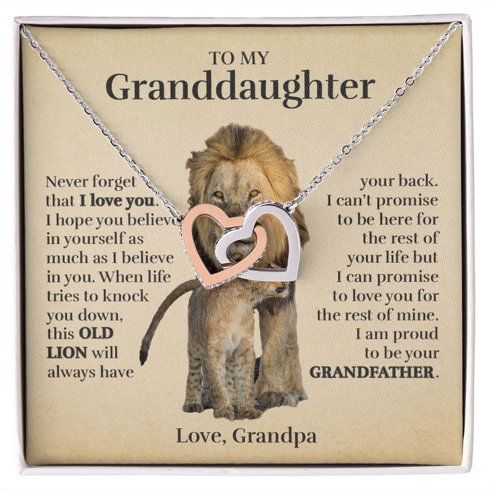 To My Granddaughter (From Grandpa) - Proud Old Lion - Interlocking Hearts Necklace