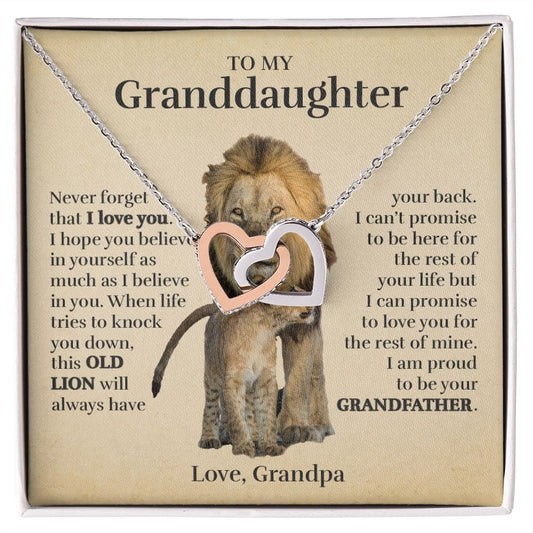 To My Granddaughter (From Grandpa) - Proud Old Lion - Interlocking Hearts Necklace