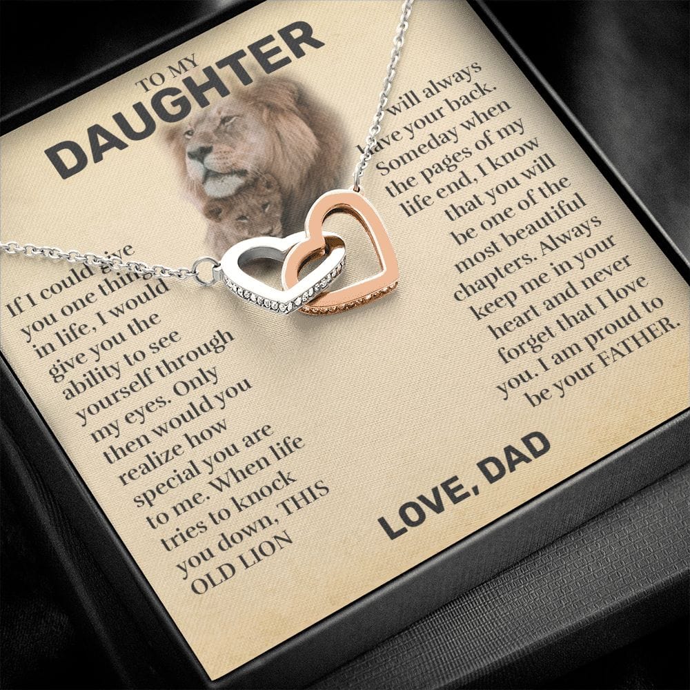 To My Daughter (From Dad) - This Old Lion - Interlocking Hearts Necklace