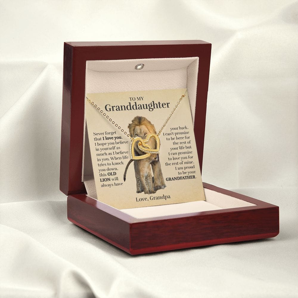 To My Granddaughter (From Grandpa) - Proud Old Lion - Interlocking Hearts Necklace