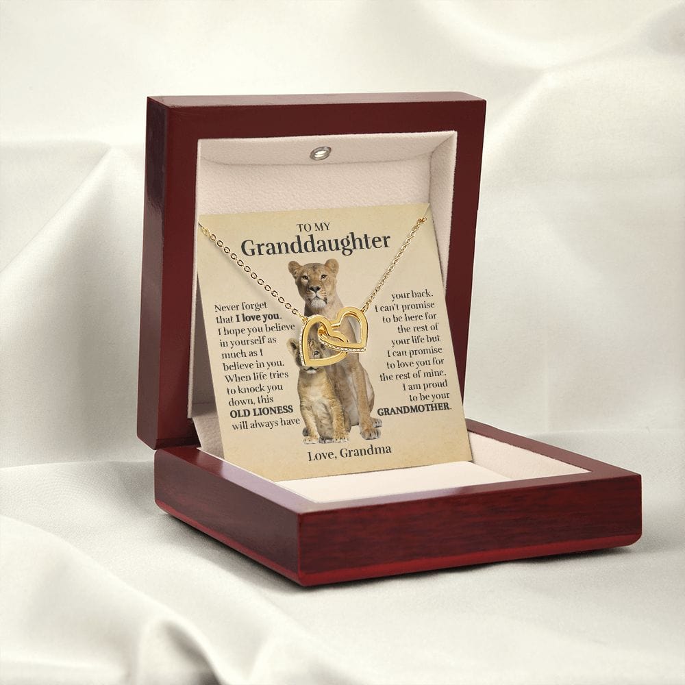 To My Granddaughter (From Grandma) - Proud Old Lioness - Interlocking Hearts Necklace