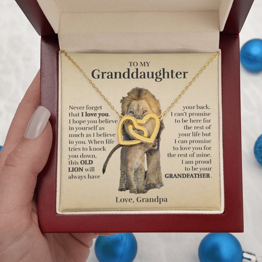 To My Granddaughter (From Grandpa) - Proud Old Lion - Interlocking Hearts Necklace