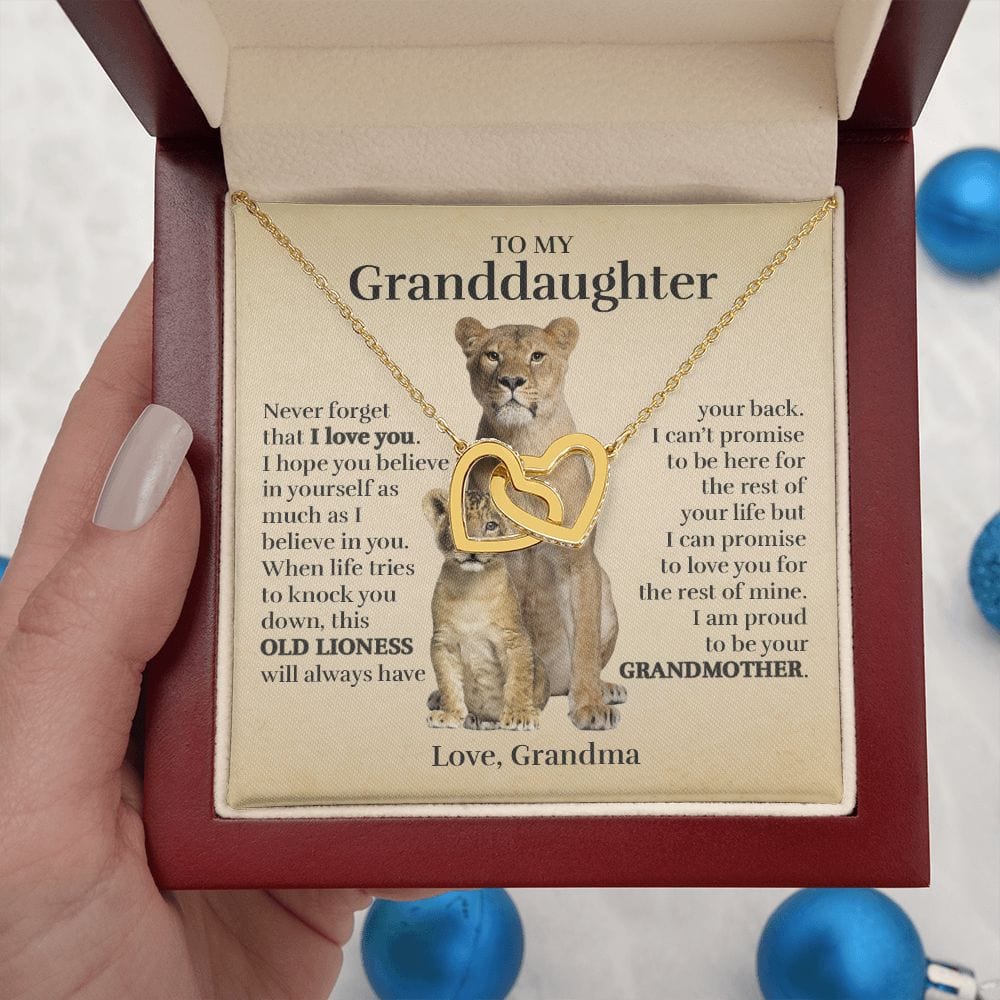 To My Granddaughter (From Grandma) - Proud Old Lioness - Interlocking Hearts Necklace