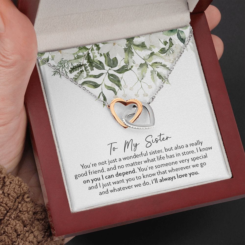 To My Sister - No Matter What - Interlocking Hearts Necklace