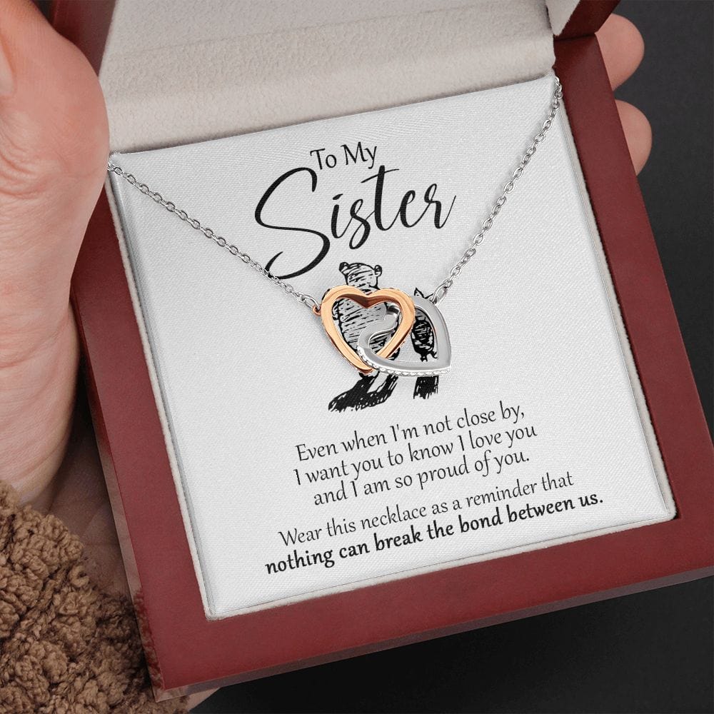 To My Sister - Close Winnie The Pooh - Interlocking Hearts Necklace