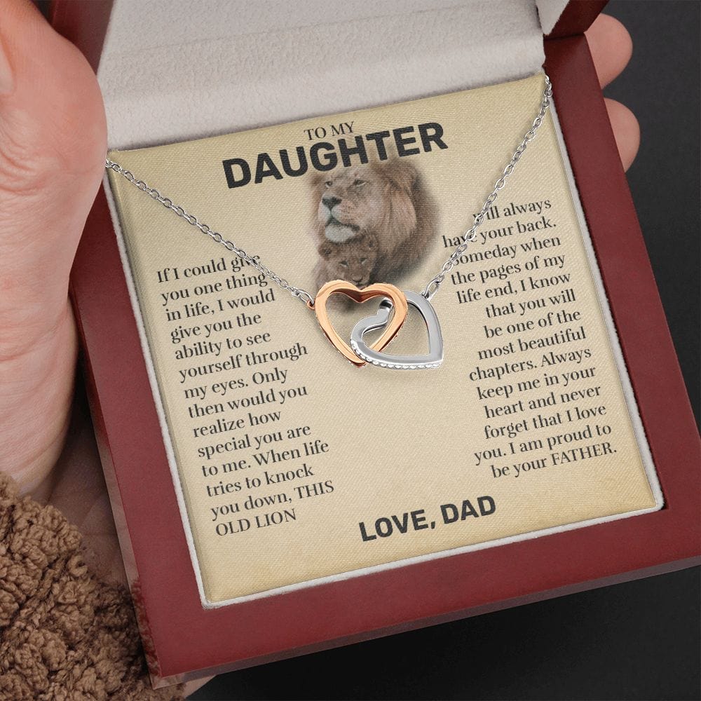 To My Daughter (From Dad) - This Old Lion - Interlocking Hearts Necklace