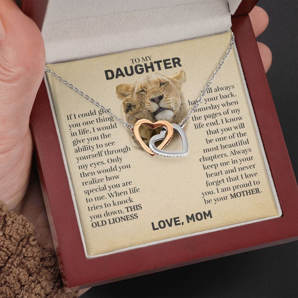 To My Daughter (From Mom) - This Old Lioness - Interlocking Hearts Necklace