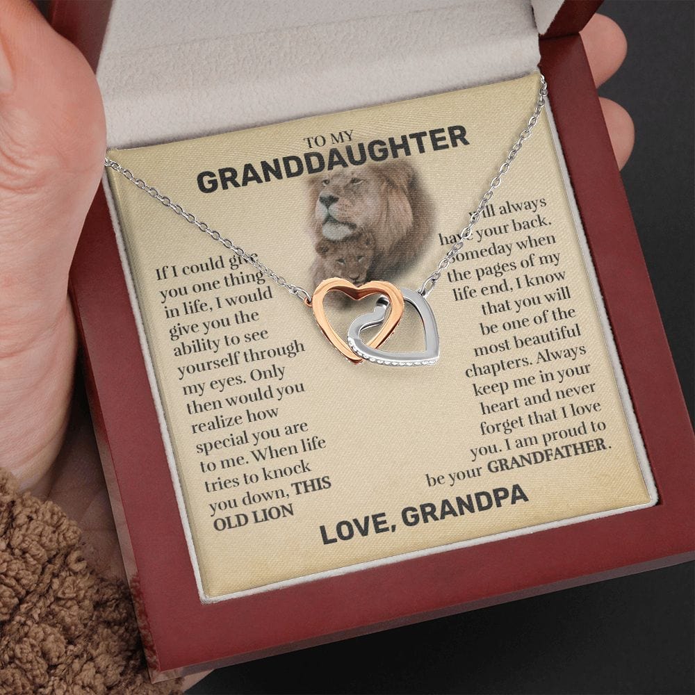 To My Granddaughter (From Grandpa) - This Old Lion - Interlocking Hearts Necklace