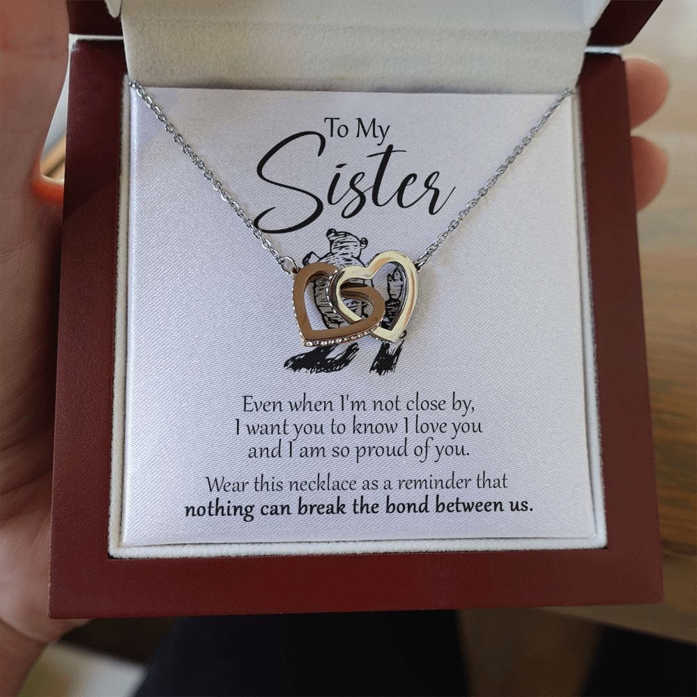 To My Sister - Close Winnie The Pooh - Interlocking Hearts Necklace