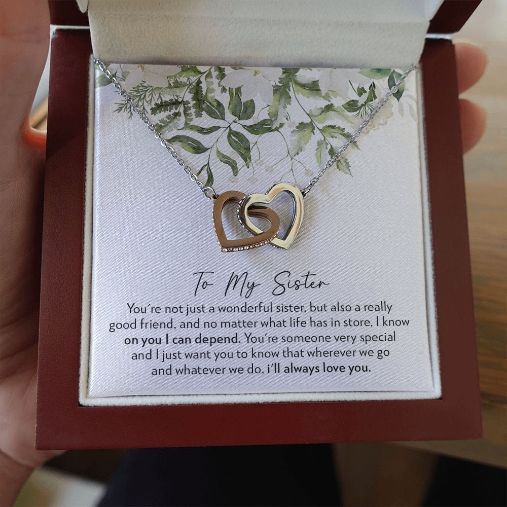 To My Sister - No Matter What - Interlocking Hearts Necklace