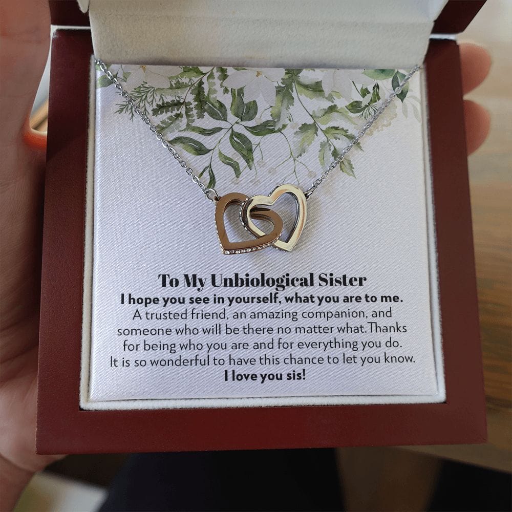 To My Unbiological Sister - Trusted Friend - Interlocking Hearts Necklace