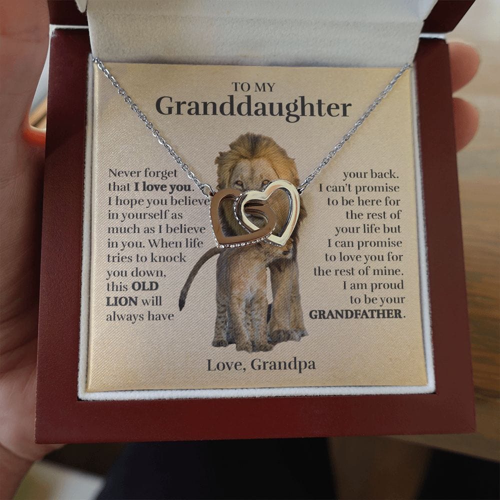 To My Granddaughter (From Grandpa) - Proud Old Lion - Interlocking Hearts Necklace