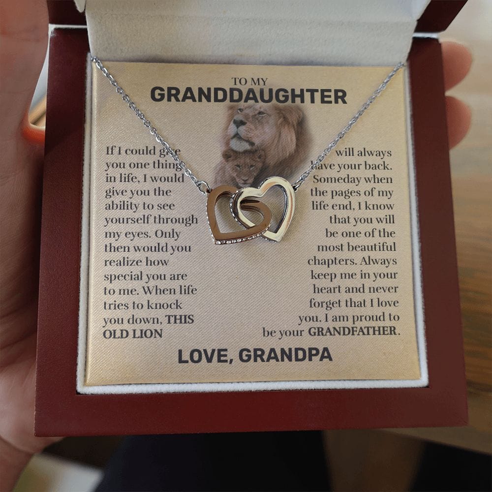 To My Granddaughter (From Grandpa) - This Old Lion - Interlocking Hearts Necklace
