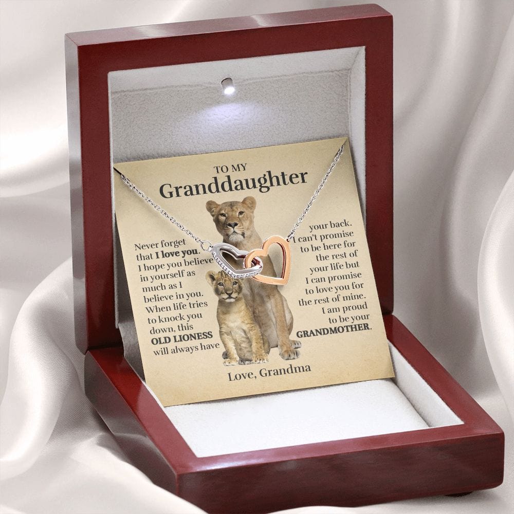 To My Granddaughter (From Grandma) - Proud Old Lioness - Interlocking Hearts Necklace