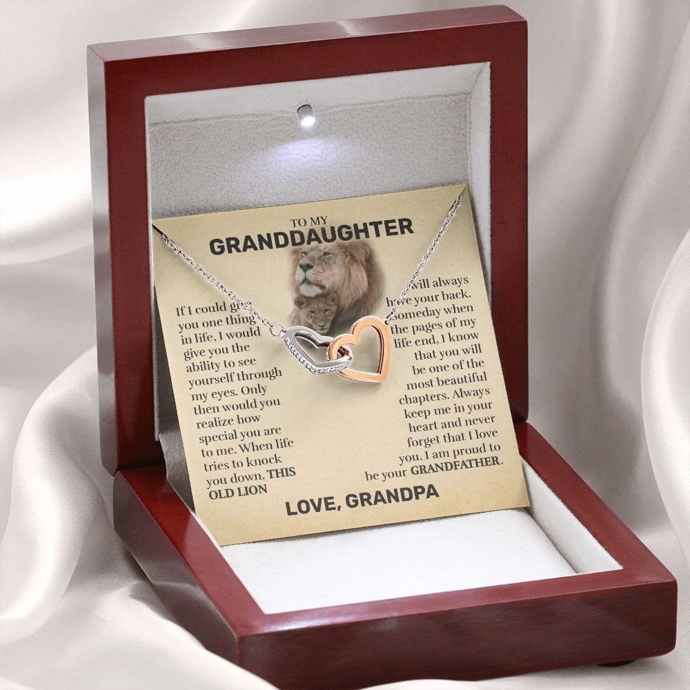 To My Granddaughter (From Grandpa) - This Old Lion - Interlocking Hearts Necklace