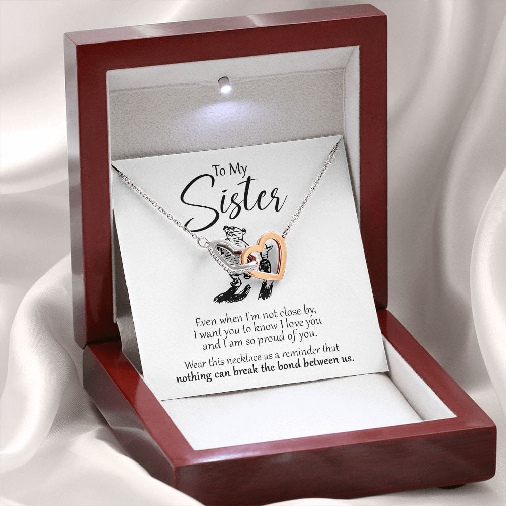 To My Sister - Close Winnie The Pooh - Interlocking Hearts Necklace