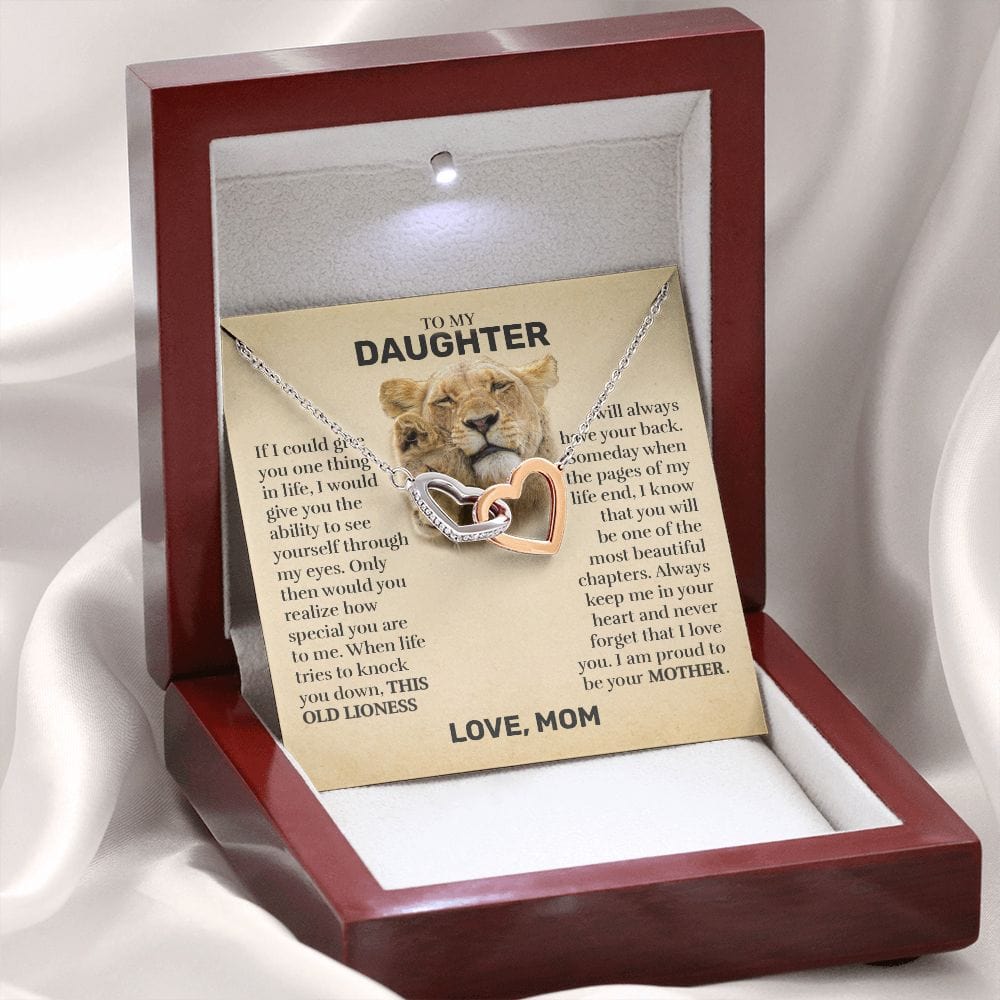 To My Daughter (From Mom) - This Old Lioness - Interlocking Hearts Necklace