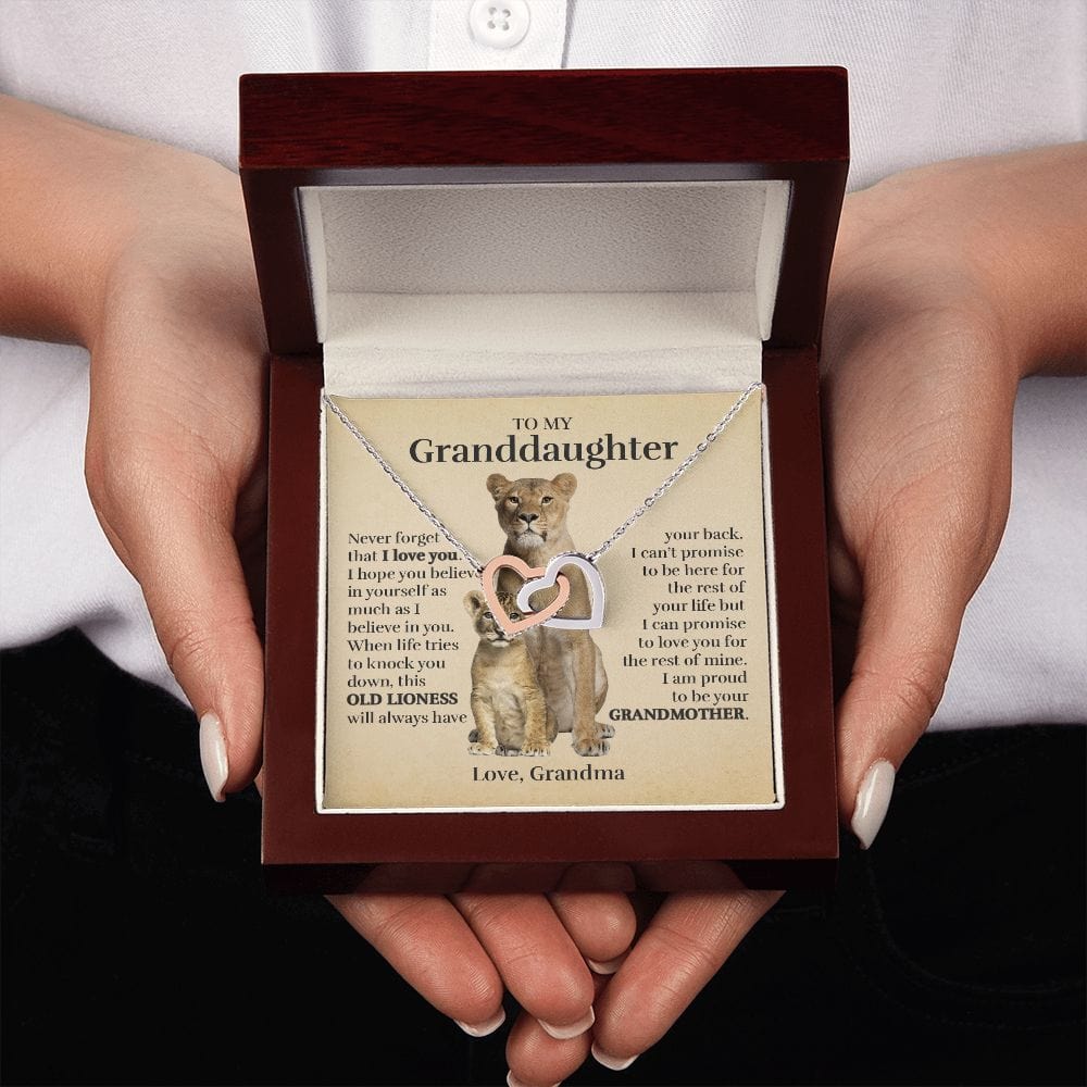 To My Granddaughter (From Grandma) - Proud Old Lioness - Interlocking Hearts Necklace