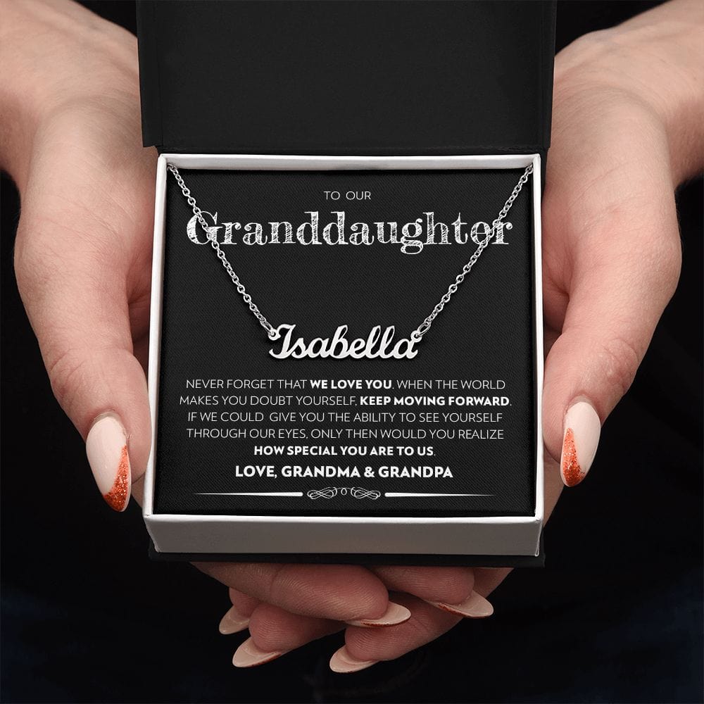 Granddaughter (From Grandma & Grandpa) - Keep Moving Forward - Custom Name Necklace